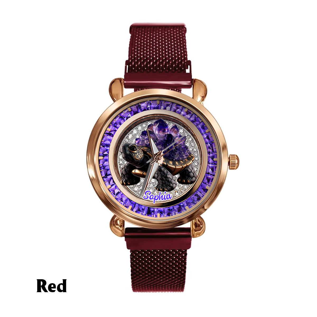 Amethyst/ Rose Quartz/ Ruby/... Style Turtle - Personalized Turtle Women Hand Watch