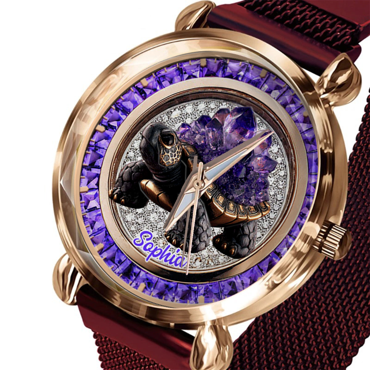 Amethyst/ Rose Quartz/ Ruby/... Style Turtle - Personalized Turtle Women Hand Watch