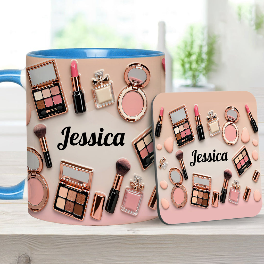 Visagistin – Personalisierte Tasse und Untersetzer mit Make-up-Akzenten