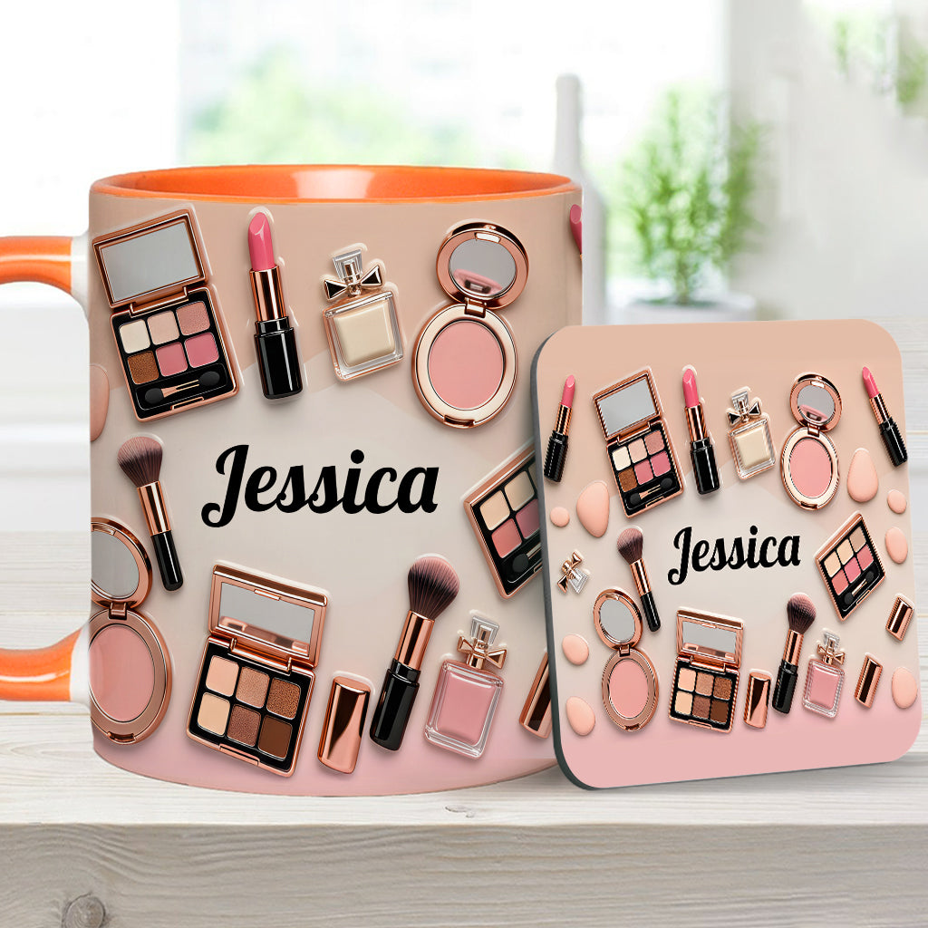 Visagistin – Personalisierte Tasse und Untersetzer mit Make-up-Akzenten