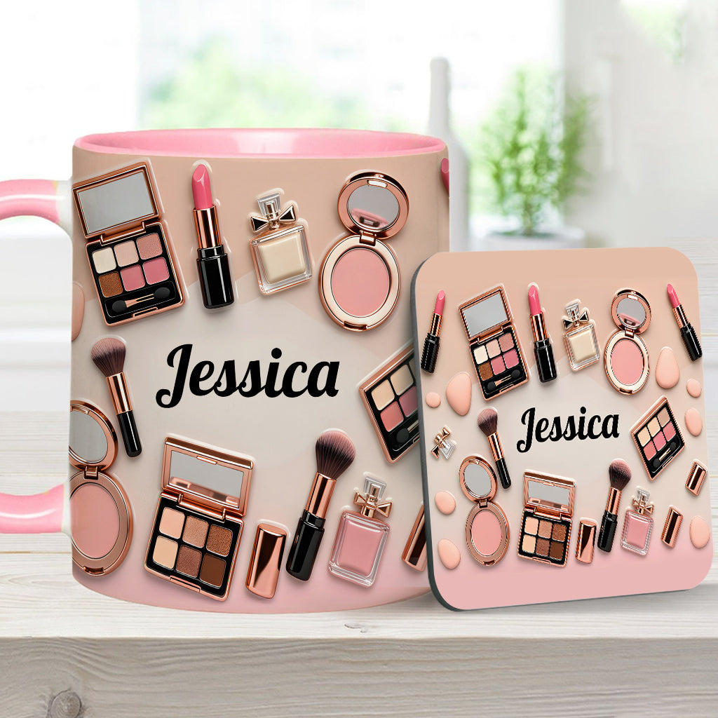 Visagistin – Personalisierte Tasse und Untersetzer mit Make-up-Akzenten