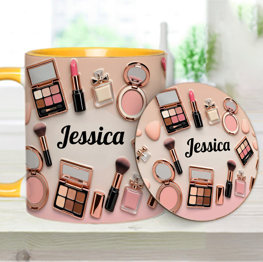 Visagistin – Personalisierte Tasse und Untersetzer mit Make-up-Akzenten