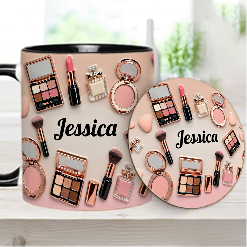 Visagistin – Personalisierte Tasse und Untersetzer mit Make-up-Akzenten