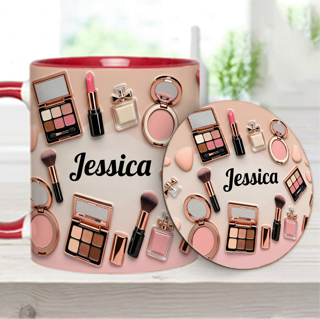 Visagistin – Personalisierte Tasse und Untersetzer mit Make-up-Akzenten