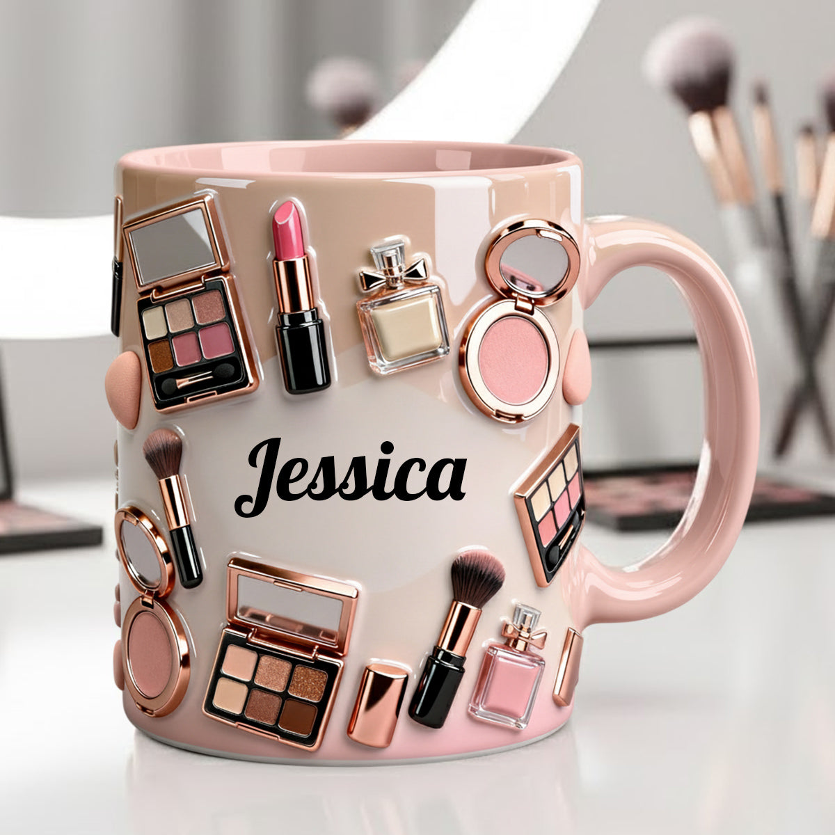 Visagistin – Personalisierte Tasse und Untersetzer mit Make-up-Akzenten