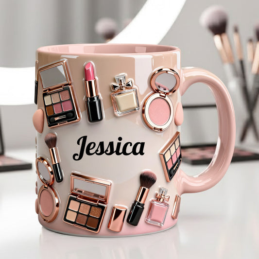 Visagistin – Personalisierte Tasse und Untersetzer mit Make-up-Akzenten