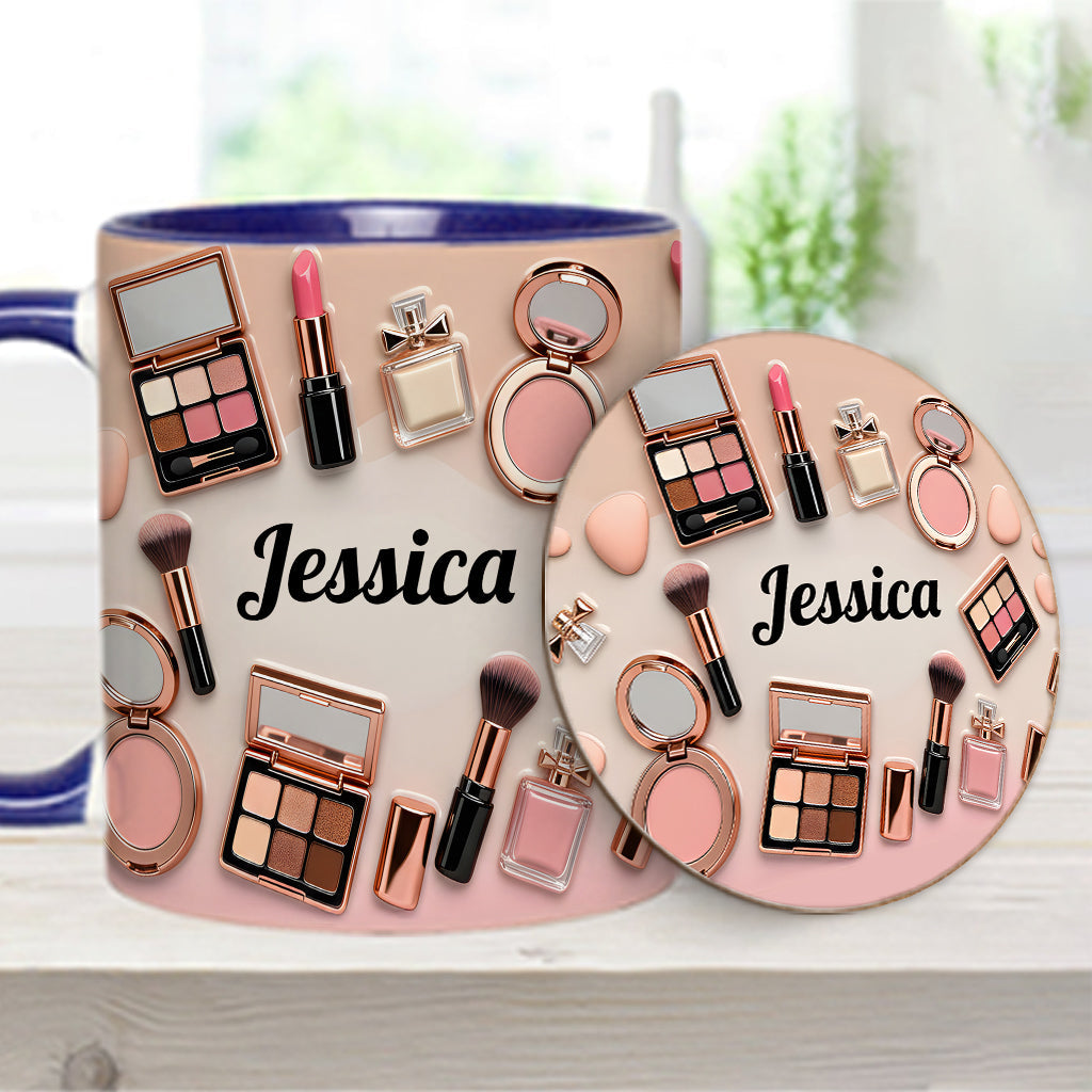 Visagistin – Personalisierte Tasse und Untersetzer mit Make-up-Akzenten