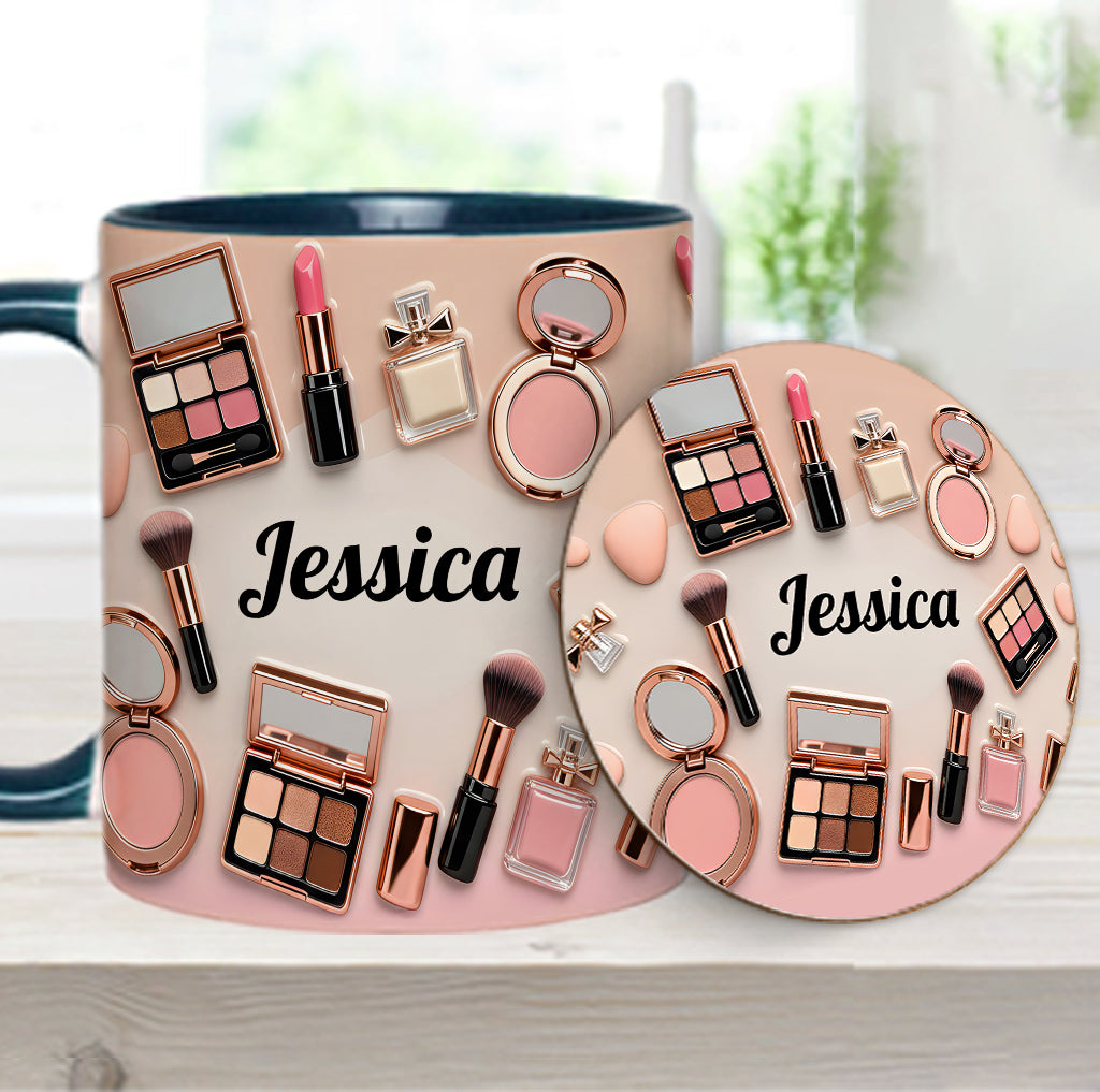 Visagistin – Personalisierte Tasse und Untersetzer mit Make-up-Akzenten