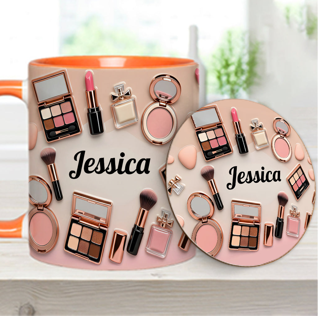 Visagistin – Personalisierte Tasse und Untersetzer mit Make-up-Akzenten
