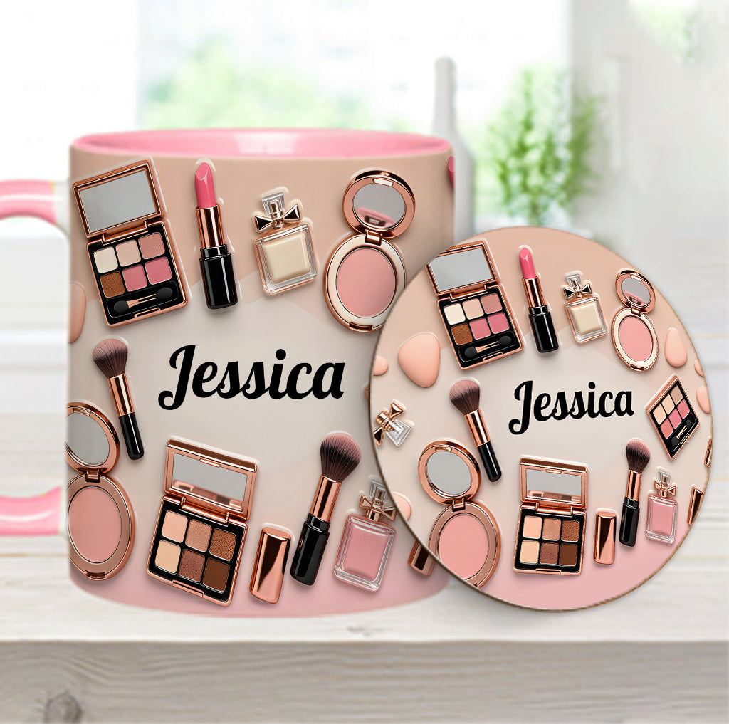 Visagistin – Personalisierte Tasse und Untersetzer mit Make-up-Akzenten