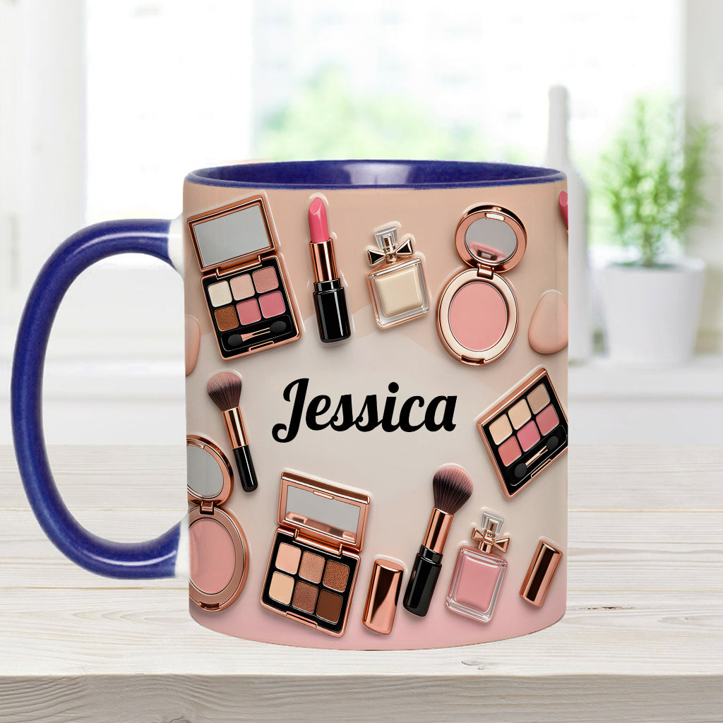 Visagistin – Personalisierte Tasse und Untersetzer mit Make-up-Akzenten