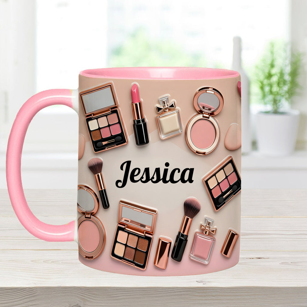 Visagistin – Personalisierte Tasse und Untersetzer mit Make-up-Akzenten