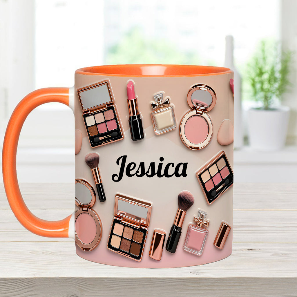 Visagistin – Personalisierte Tasse und Untersetzer mit Make-up-Akzenten