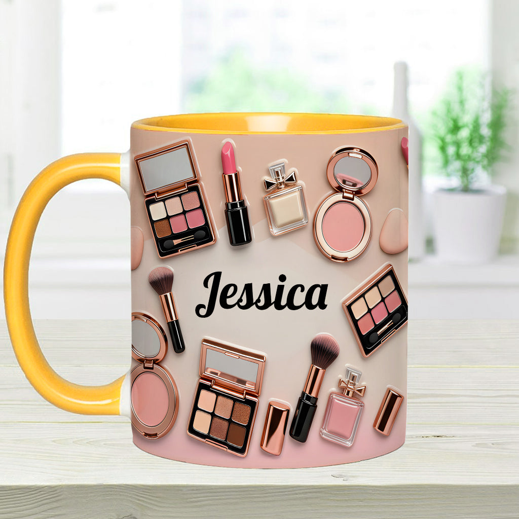 Visagistin – Personalisierte Tasse und Untersetzer mit Make-up-Akzenten