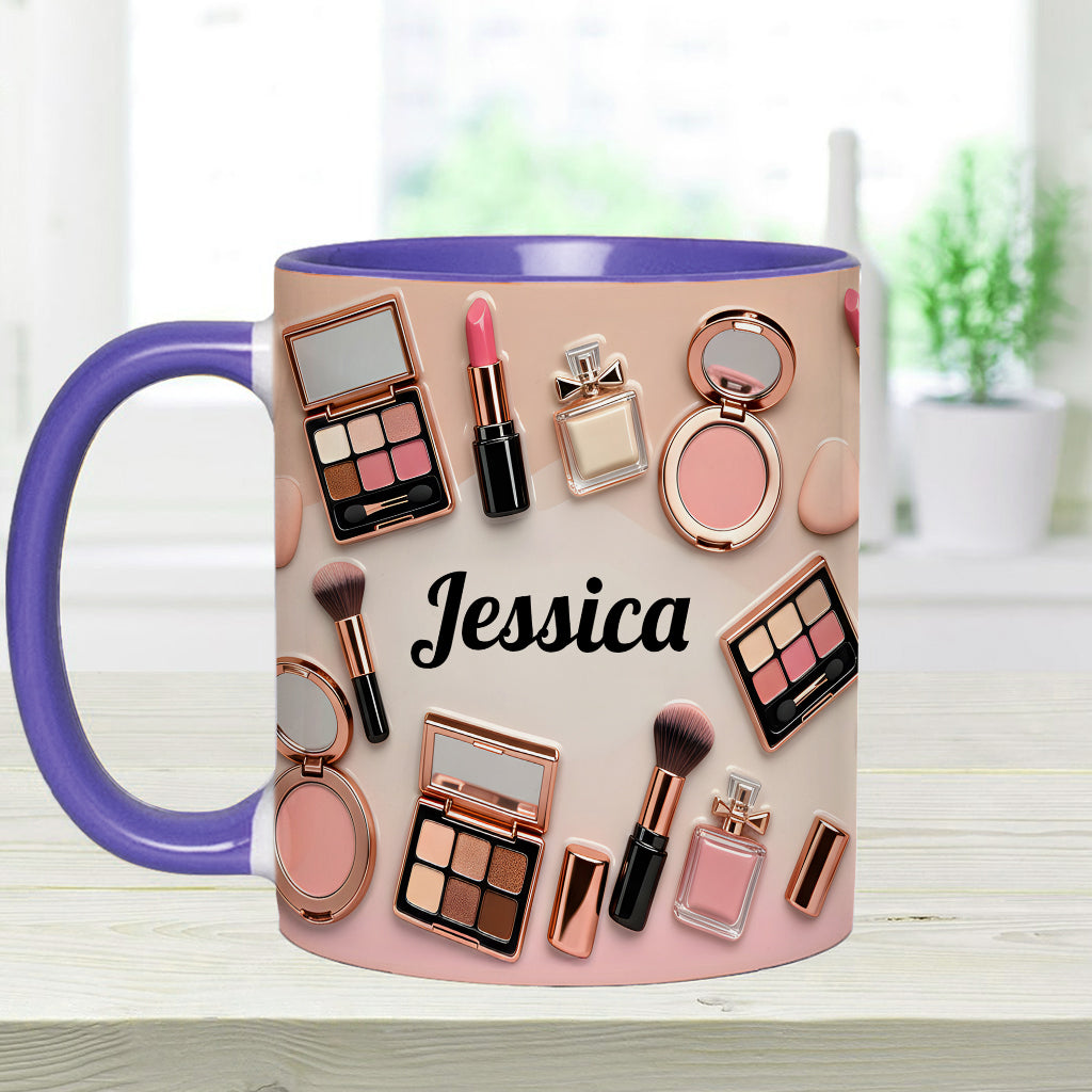Visagistin – Personalisierte Tasse und Untersetzer mit Make-up-Akzenten