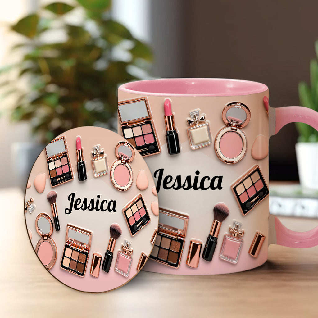 Visagistin – Personalisierte Tasse und Untersetzer mit Make-up-Akzenten