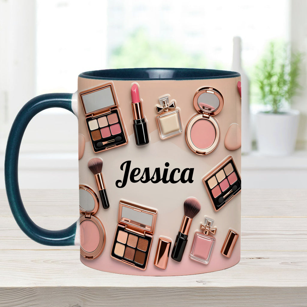 Visagistin – Personalisierte Tasse und Untersetzer mit Make-up-Akzenten