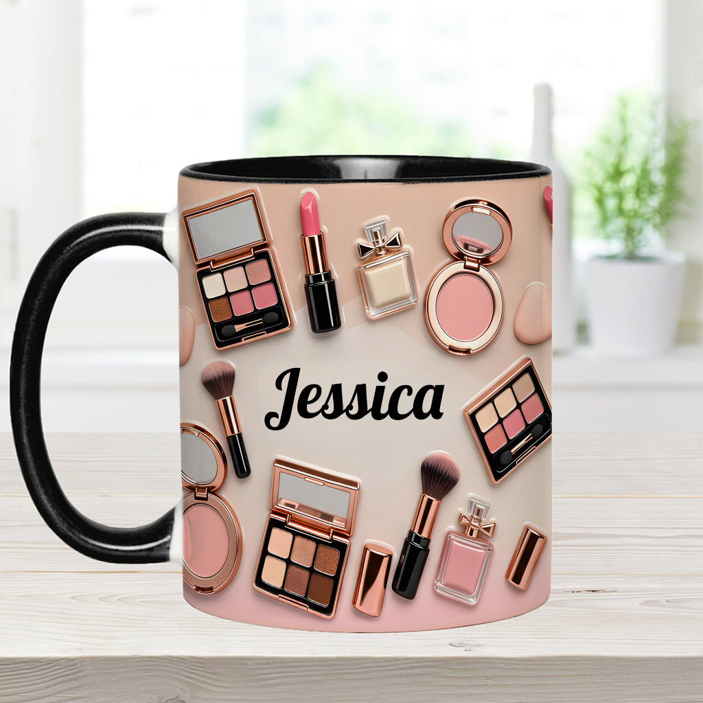 Visagistin – Personalisierte Tasse und Untersetzer mit Make-up-Akzenten