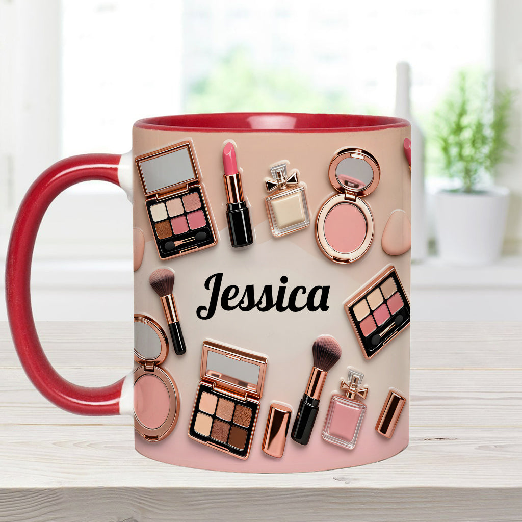 Visagistin – Personalisierte Tasse und Untersetzer mit Make-up-Akzenten