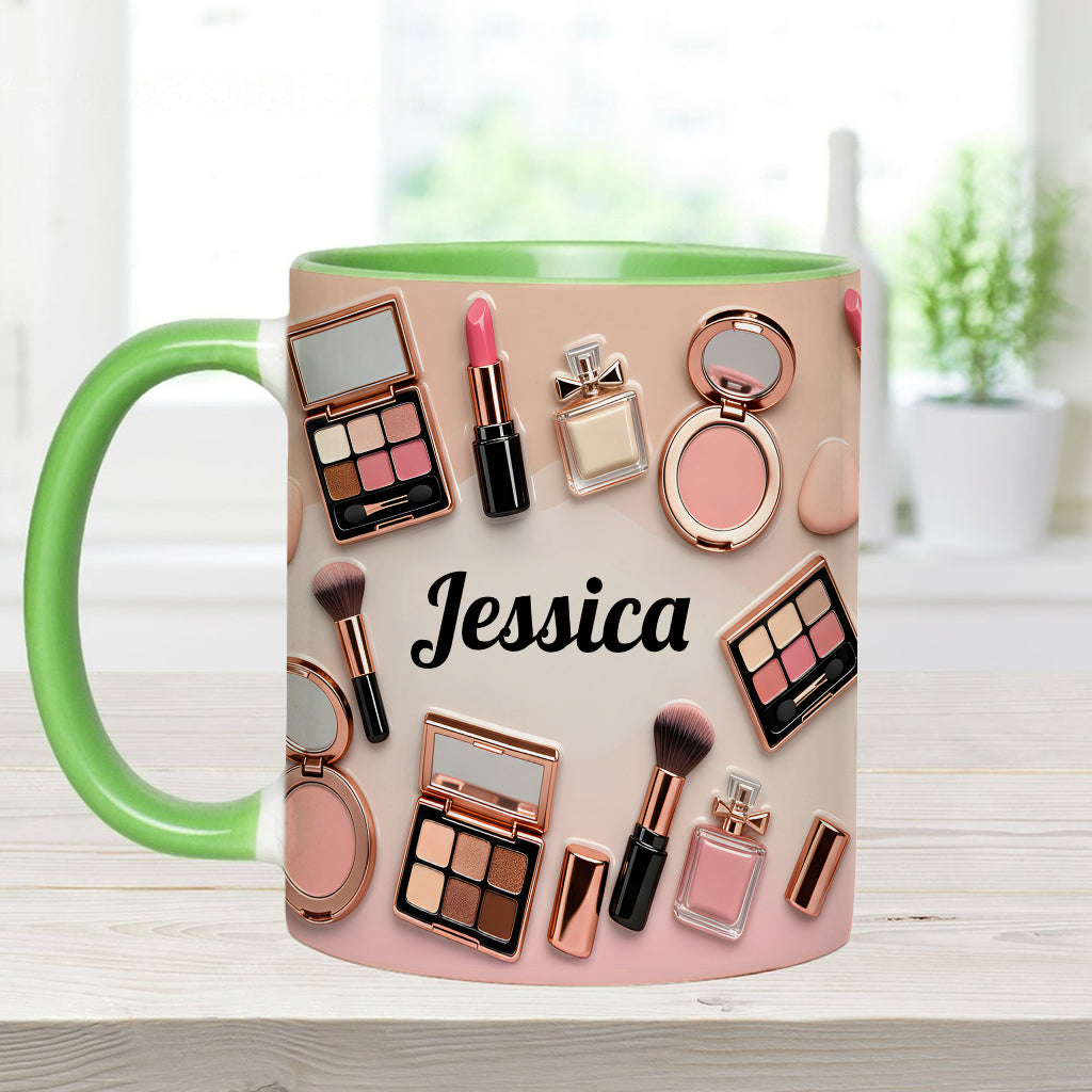 Visagistin – Personalisierte Tasse und Untersetzer mit Make-up-Akzenten