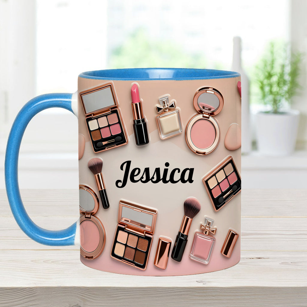 Visagistin – Personalisierte Tasse und Untersetzer mit Make-up-Akzenten