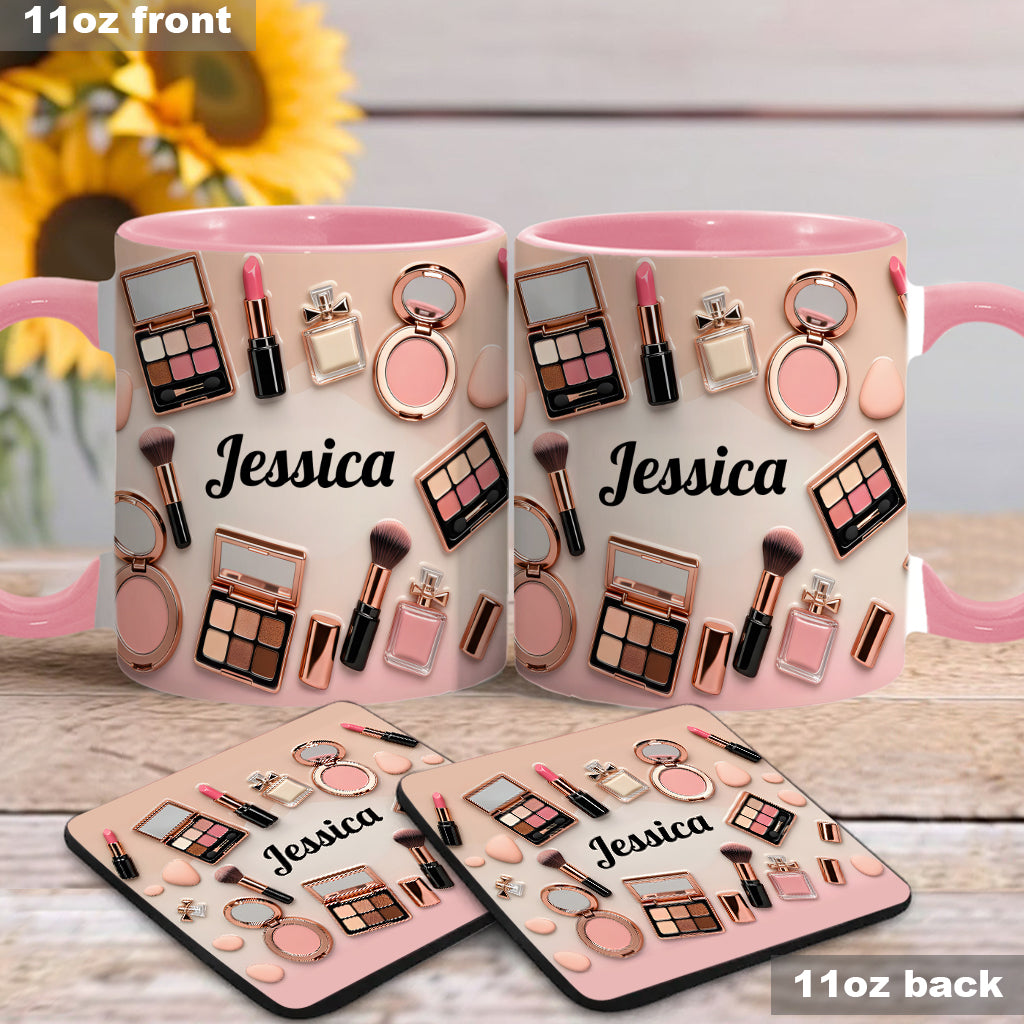 Visagistin – Personalisierte Tasse und Untersetzer mit Make-up-Akzenten