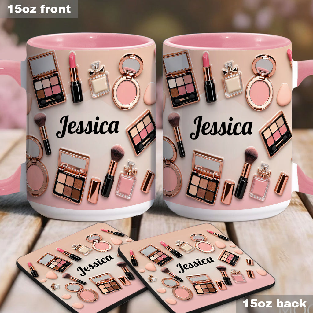 Visagistin – Personalisierte Tasse und Untersetzer mit Make-up-Akzenten
