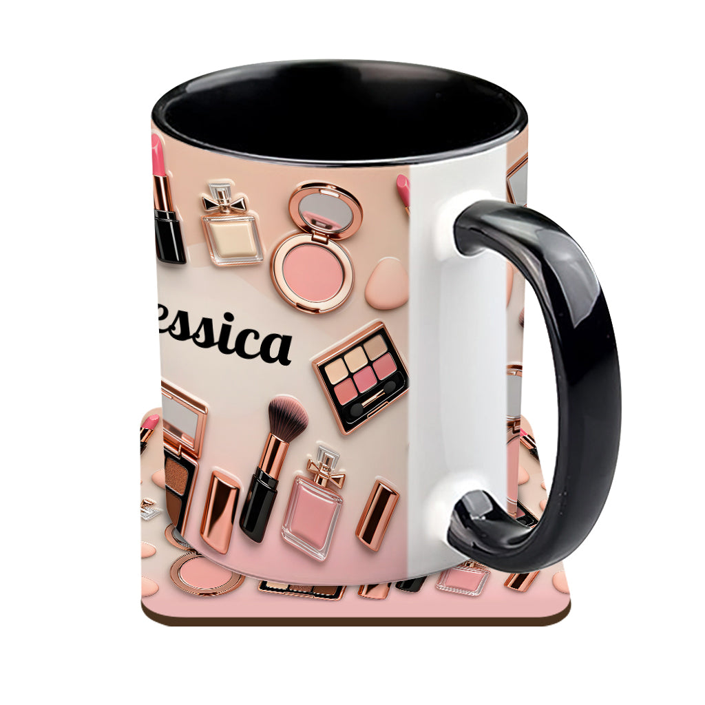 Visagistin – Personalisierte Tasse und Untersetzer mit Make-up-Akzenten