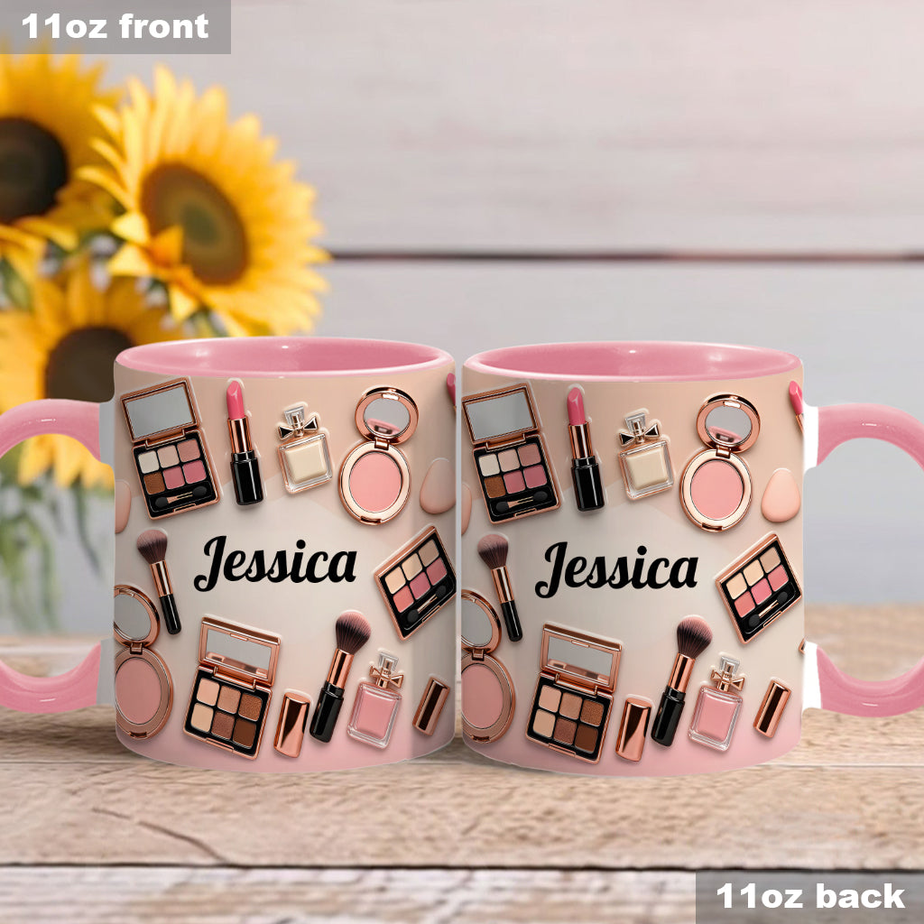Visagistin – Personalisierte Tasse und Untersetzer mit Make-up-Akzenten