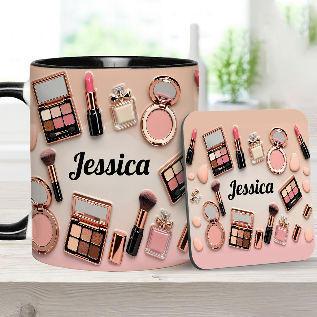 Visagistin – Personalisierte Tasse und Untersetzer mit Make-up-Akzenten