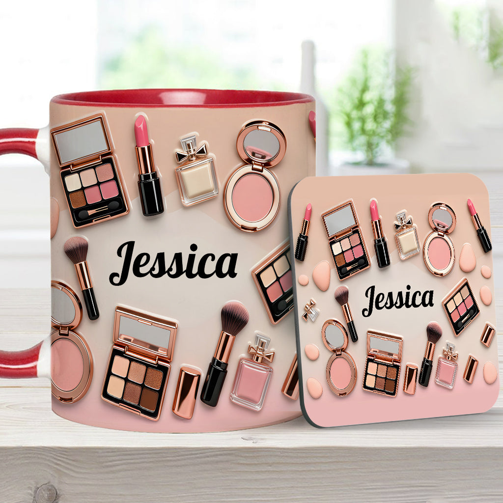 Visagistin – Personalisierte Tasse und Untersetzer mit Make-up-Akzenten