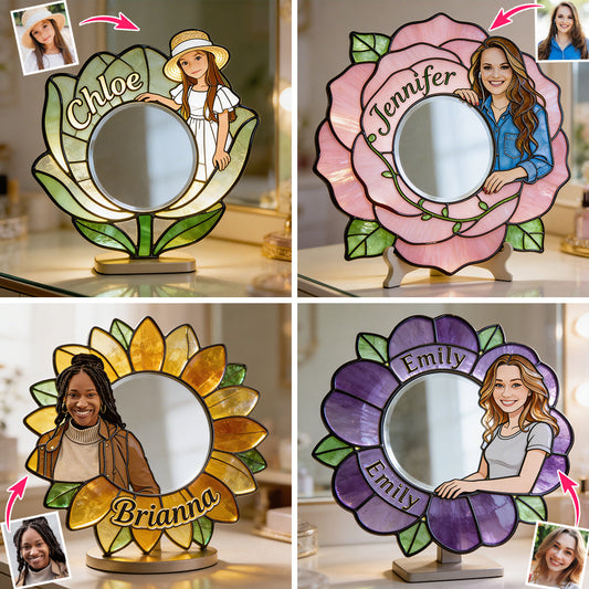 Miroir de bureau personnalisé avec photo et fleur - Miroir de bureau « Amour-propre »