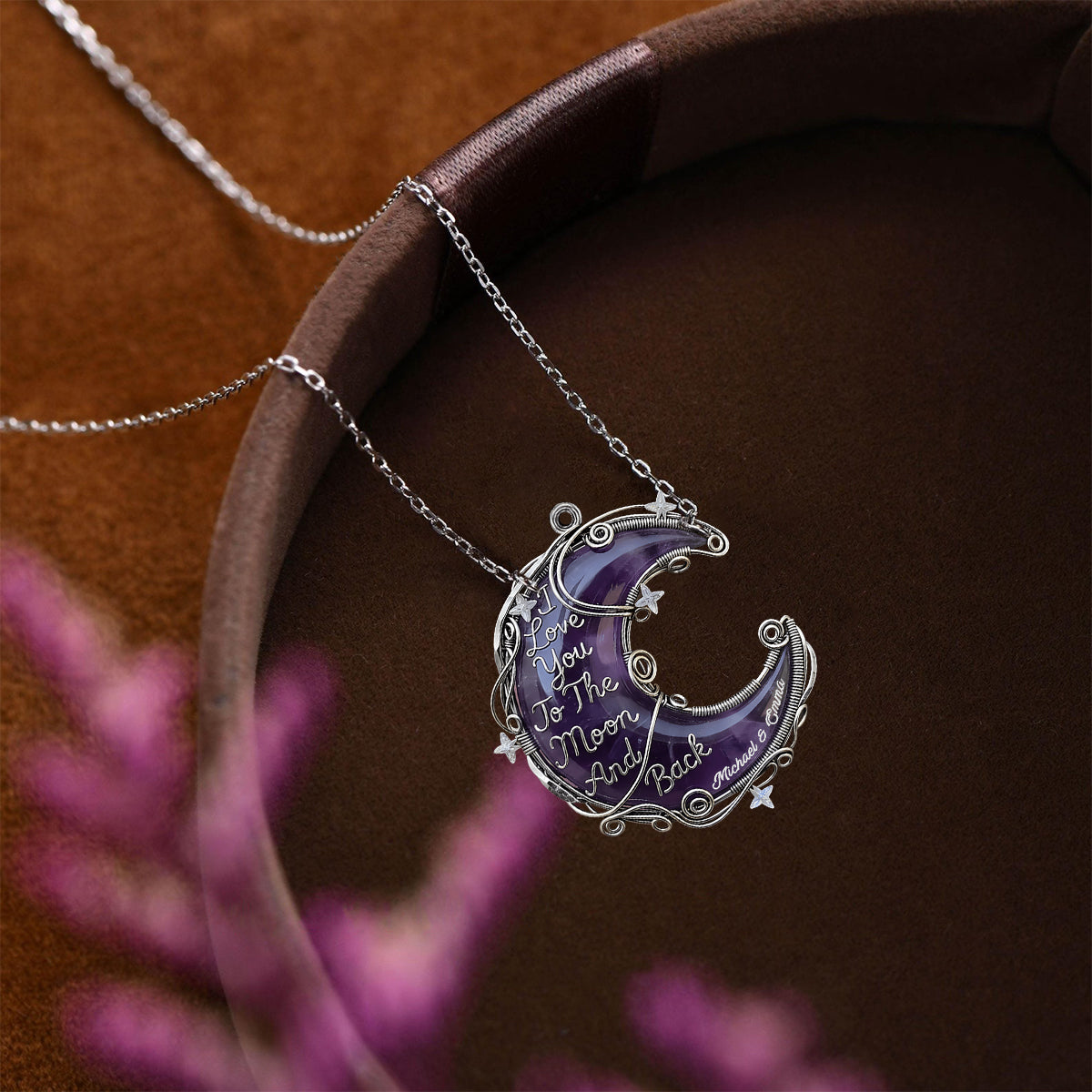 Gift For Her, Valentine Gift, Love You To The Moon - Personalized Couple Custom Shaped Pendant Necklace