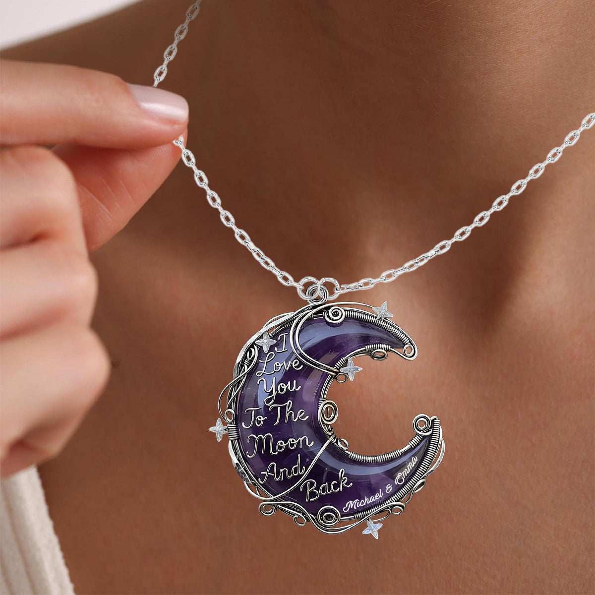 Gift For Her, Valentine Gift, Love You To The Moon - Personalized Couple Custom Shaped Pendant Necklace