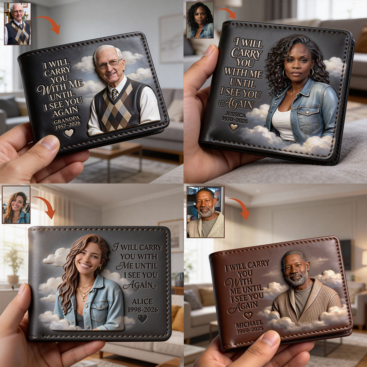 I Will Carry You With Me - Personalized Memorial Leather Wallet