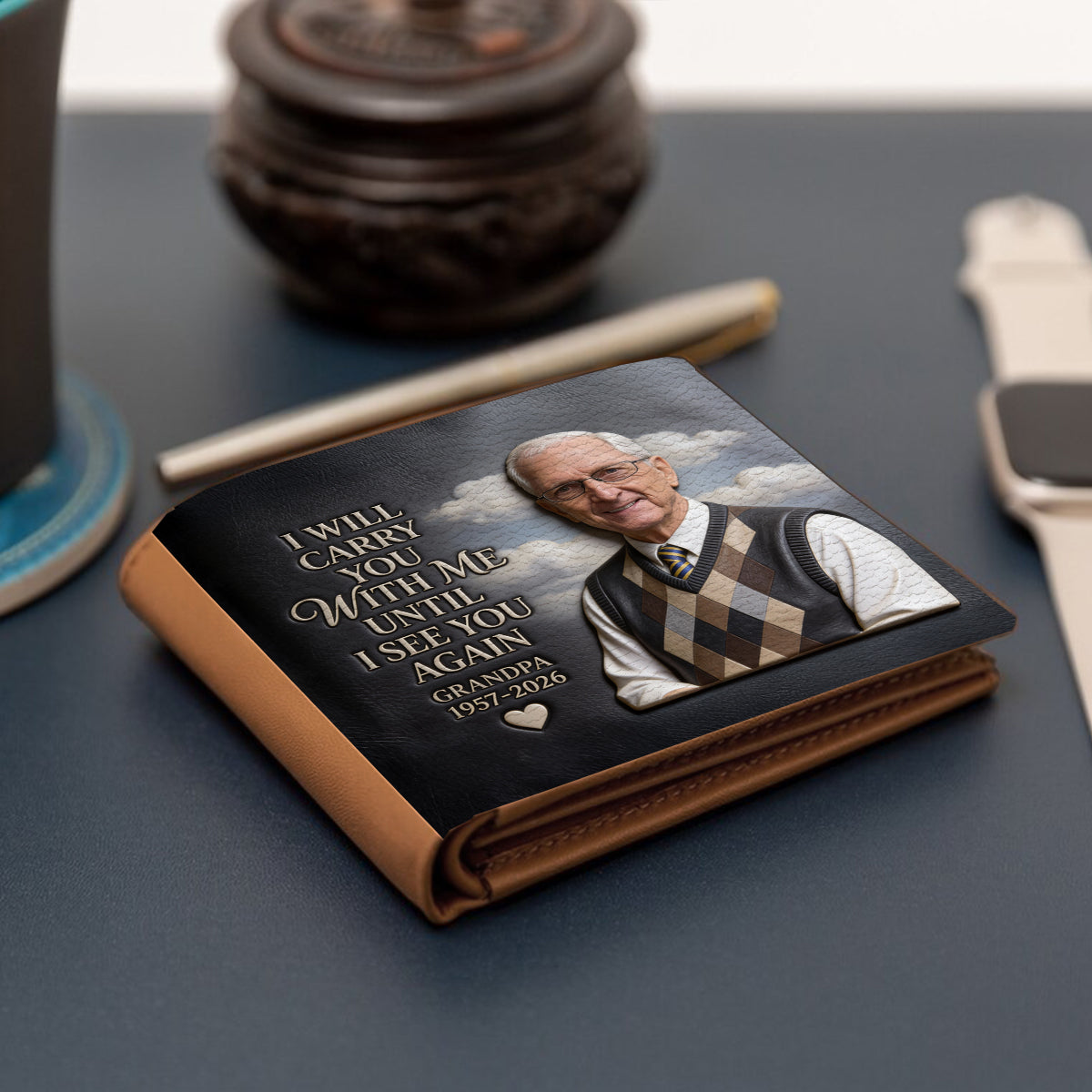 I Will Carry You With Me - Personalized Memorial Leather Wallet