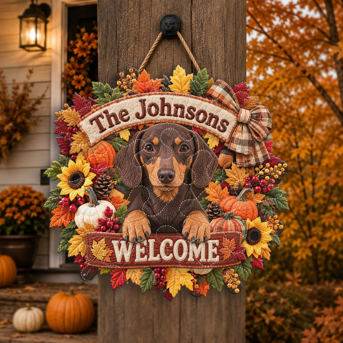 Pet Welcome Fall - Personalized Dog Quilted Door Hanger
