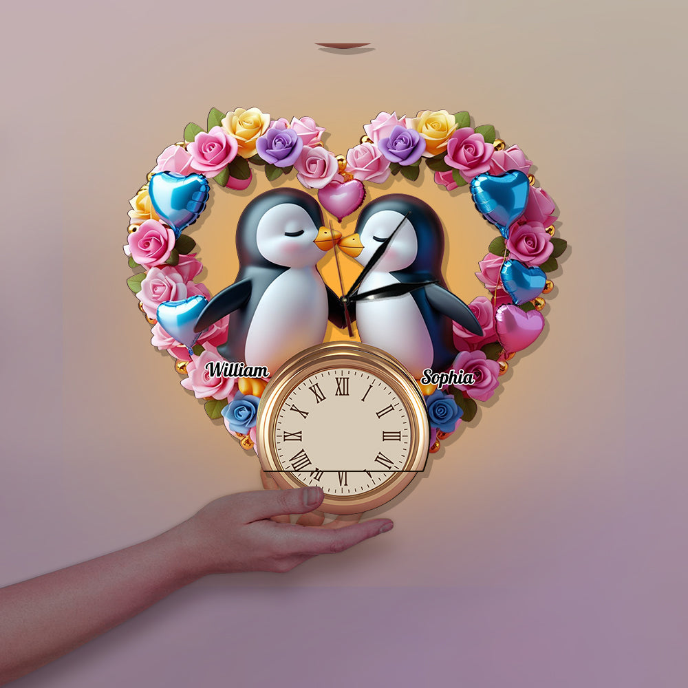 You Are My Penguin - Personalized Couple LED Light Wall Clock