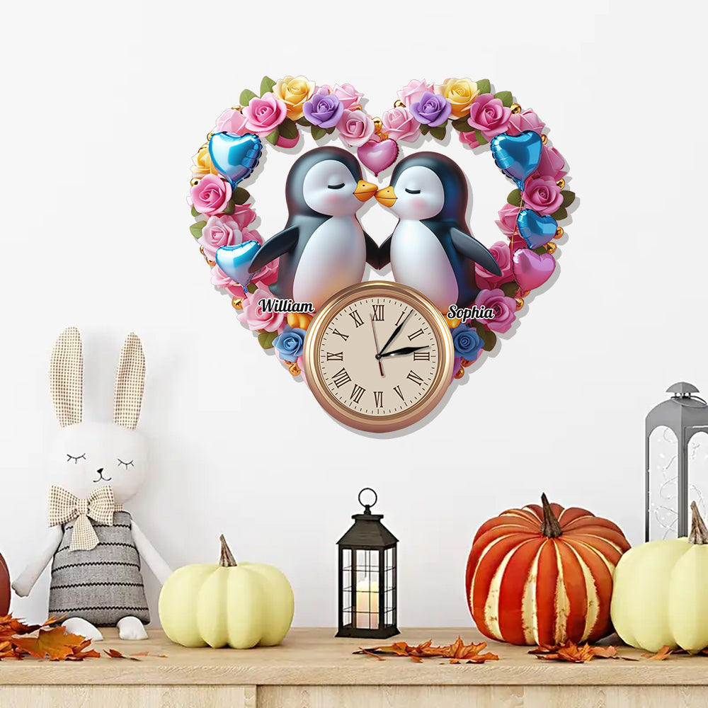 You Are My Penguin - Personalized Couple LED Light Wall Clock