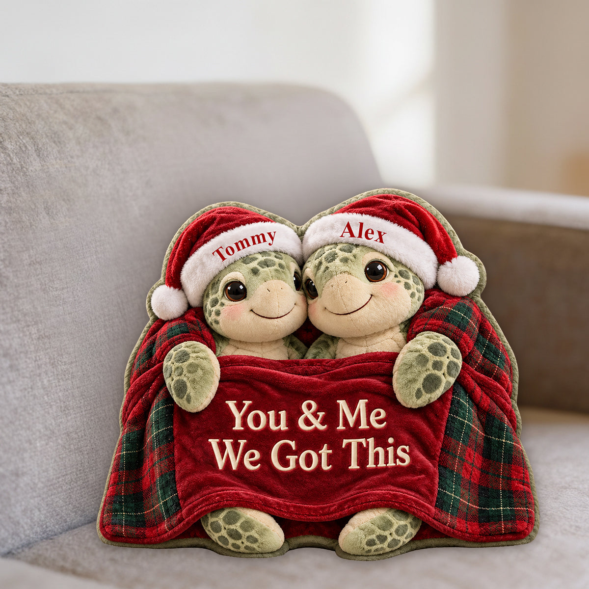 Merry Christmas Turtle Couple - Personalized Turtle Premium Faux Fur Pillow