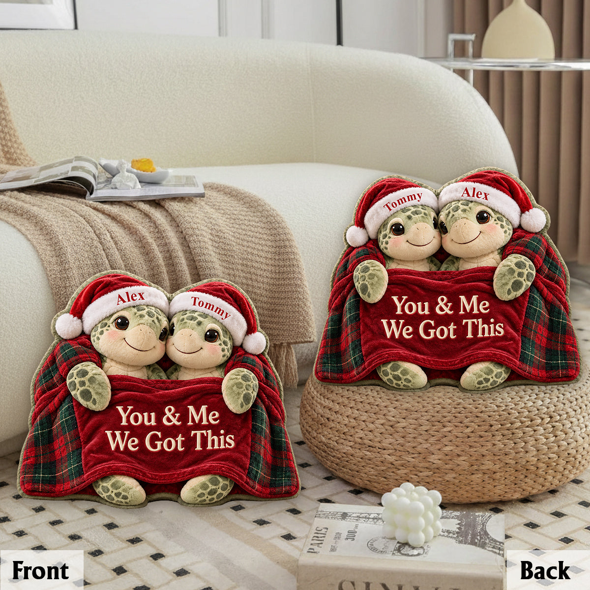 Merry Christmas Turtle Couple - Personalized Turtle Premium Faux Fur Pillow