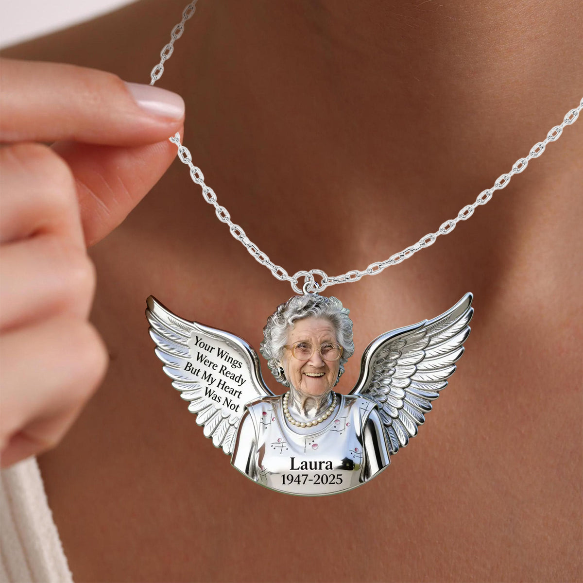 Your Wings Were Ready - Personalized Memorial Shaped Metal Pendant Necklace
