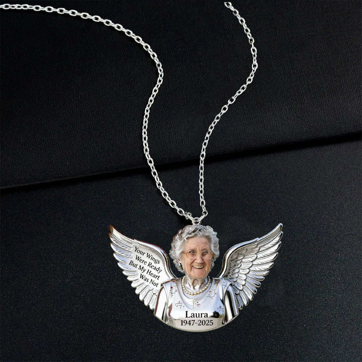 Your Wings Were Ready - Personalized Memorial Shaped Metal Pendant Necklace