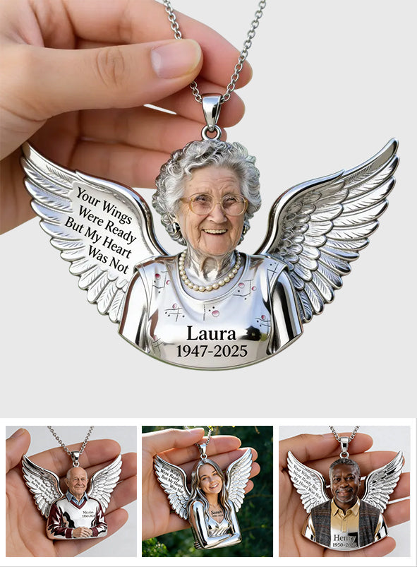 Your Wings Were Ready - Personalized Memorial Shaped Metal Pendant Necklace