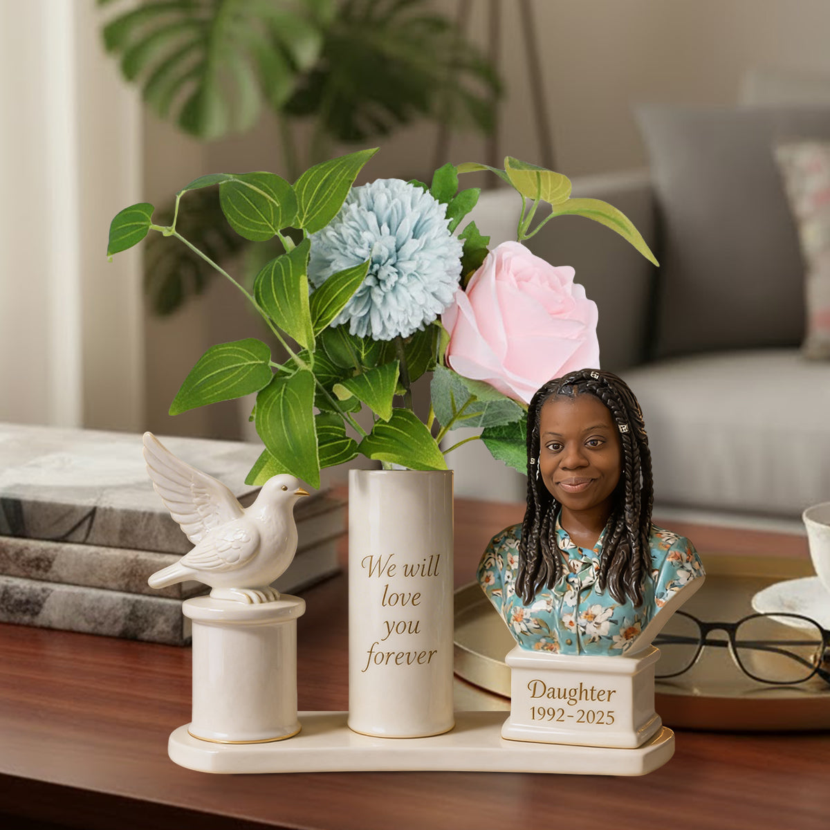 Wir werden dich für immer lieben - Personalisierte Gedenk-Acrylblumenvase in Sonderform