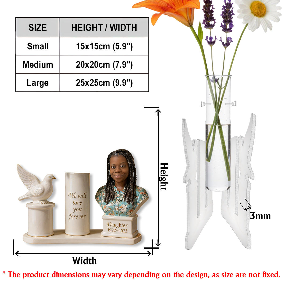 Wir werden dich für immer lieben - Personalisierte Gedenk-Acrylblumenvase in Sonderform