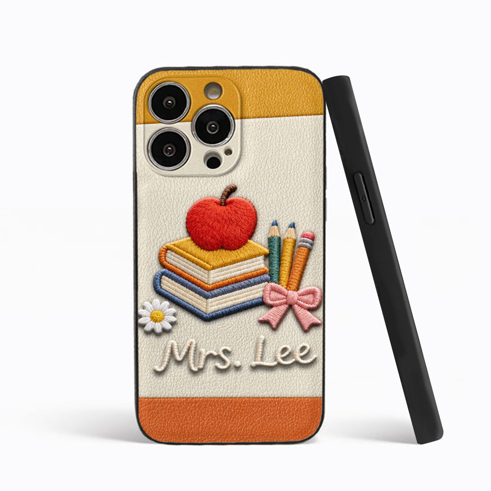 Teacher Gifts - Personalized Teacher 3D Embossed Leather Phone Case