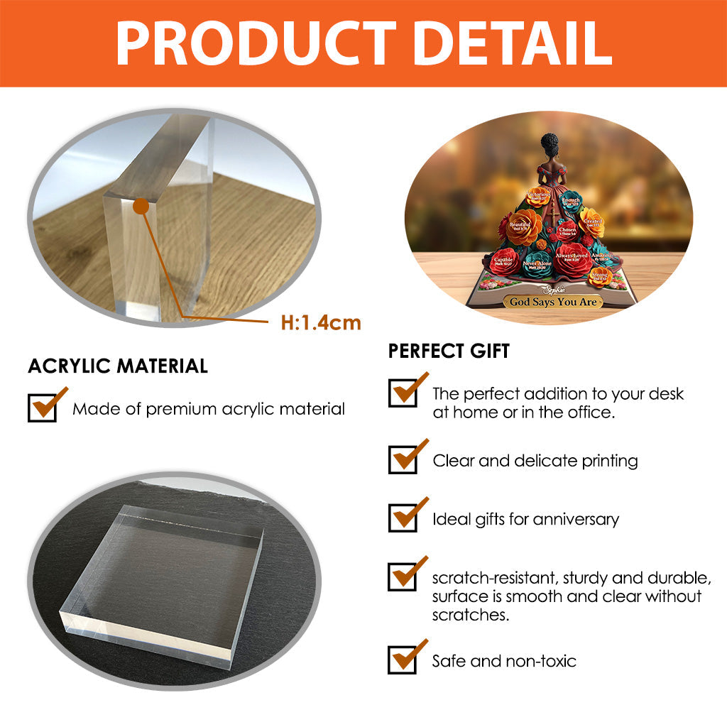 God Says You Are - Personalized African American Custom Shaped Acrylic Plaque