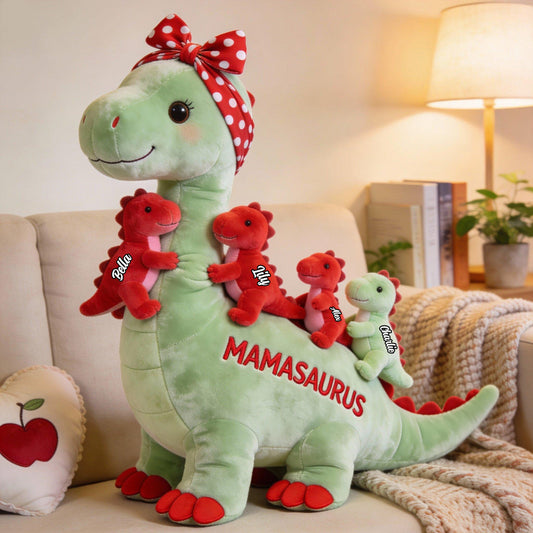 Mamasaurus Gift For Mom Grandma - Personalized Mother Faux Fur Shaped Pillow