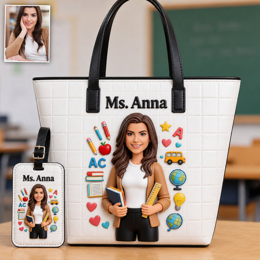 Custom Portrait Teacher - Personalized Teacher Leather Bag & Luggage Tag